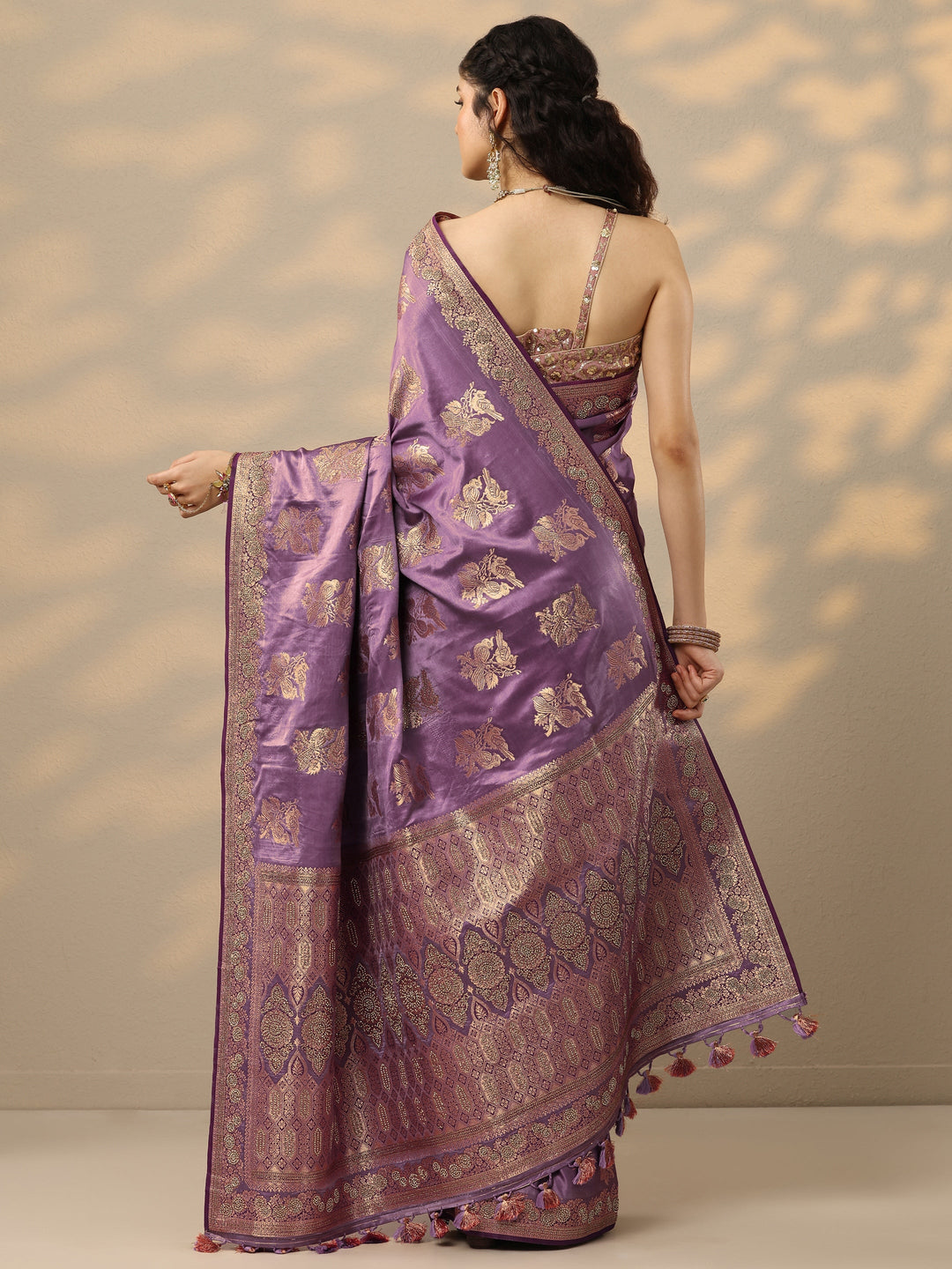  Purple Woven Design Banarasi Silk Blend Saree With Unstitched Blouse Piece 