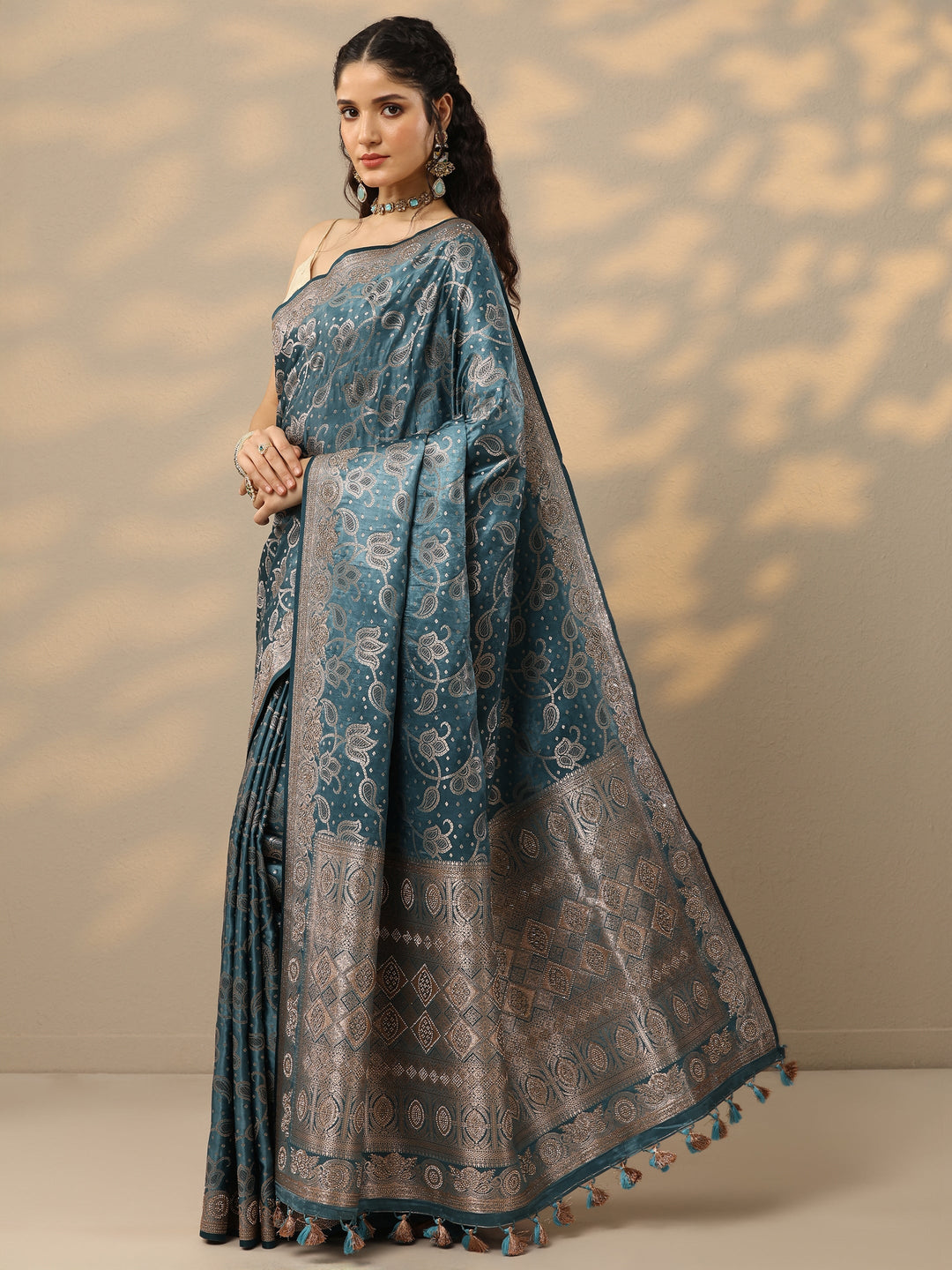  Blue Woven Design Silk Blend Saree With Unstitched Blouse Piece 