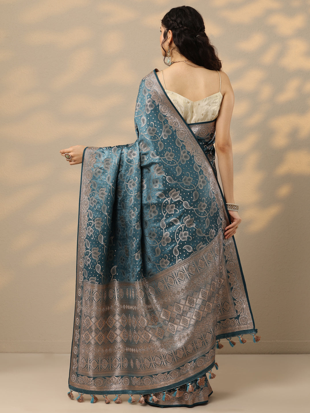 Blue Woven Design Silk Blend Saree With Unstitched Blouse Piece 