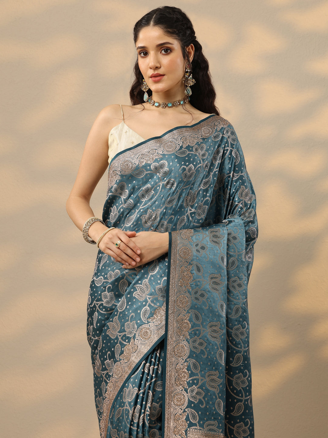  Blue Woven Design Silk Blend Saree With Unstitched Blouse Piece 