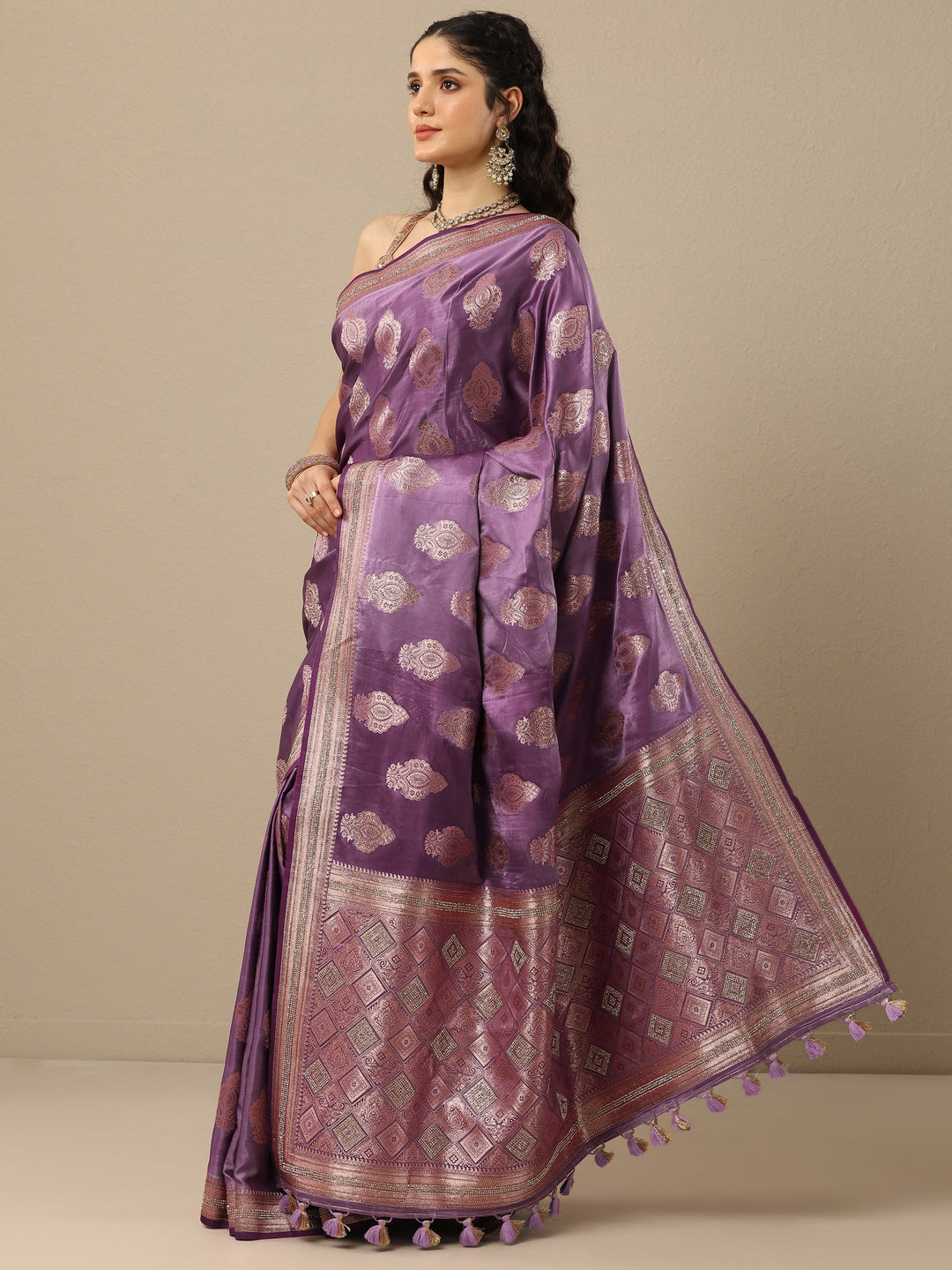  Purple Woven Design Banarasi Silk Blend Saree With Unstitched Blouse Piece 