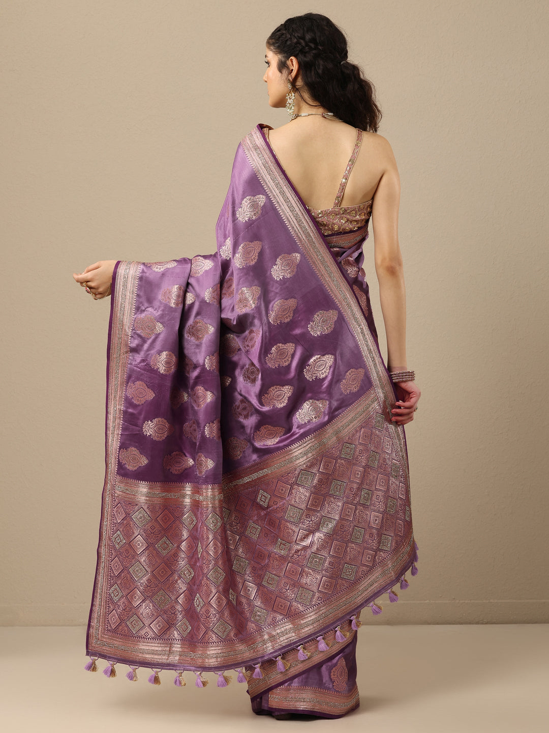  Purple Woven Design Banarasi Silk Blend Saree With Unstitched Blouse Piece 