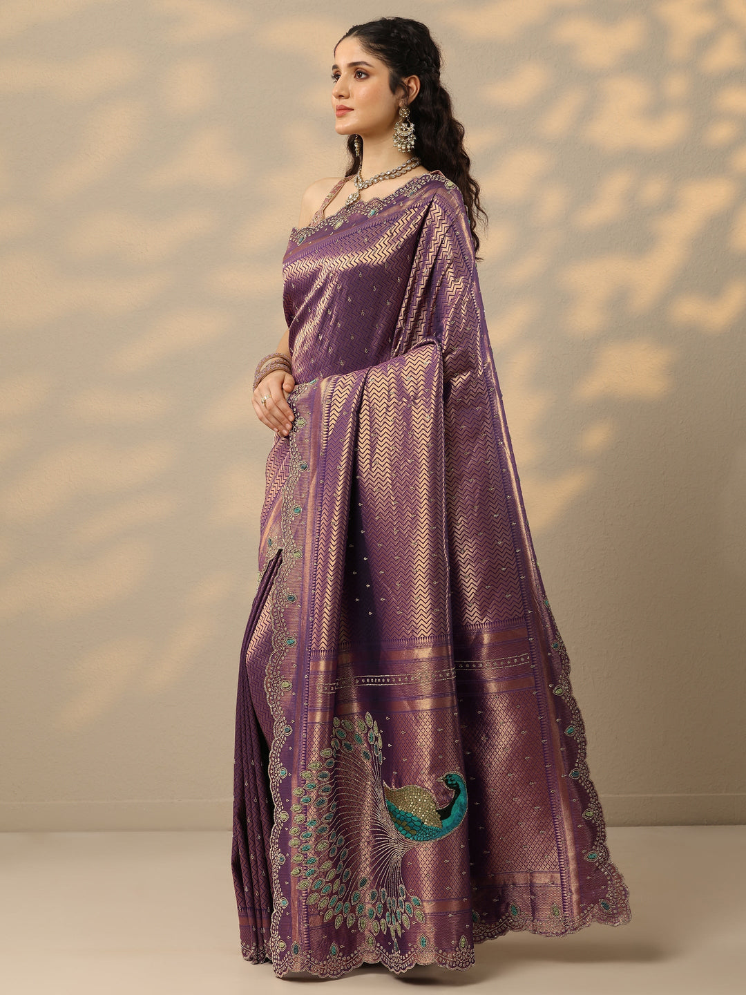  Purple Woven Design Banarasi Silk Blend Saree With Unstitched Blouse Piece 