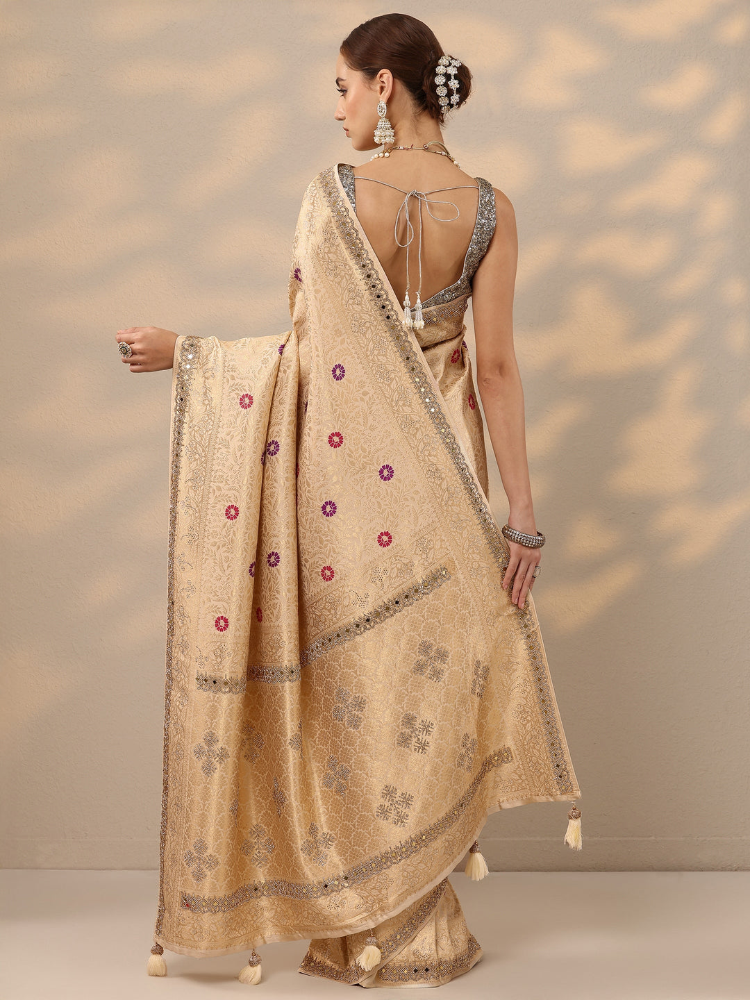  Gold Woven Design Silk Blend Saree With Unstitched Blouse Piece 