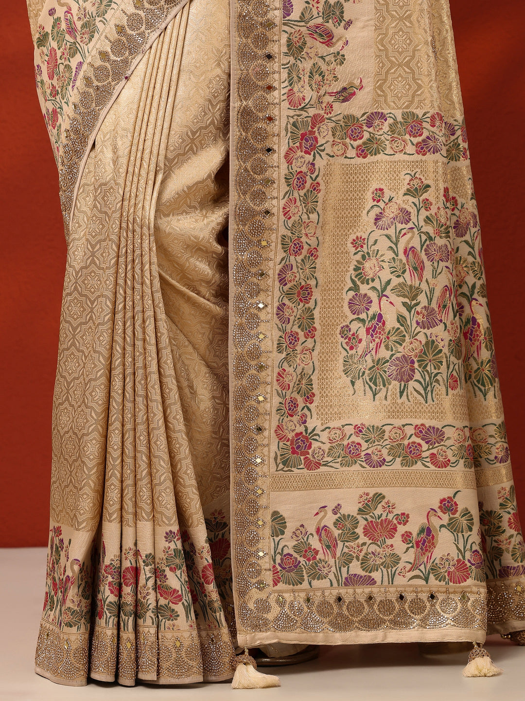  Gold Woven Design Banarasi Silk Blend Saree With Unstitched Blouse Piece 