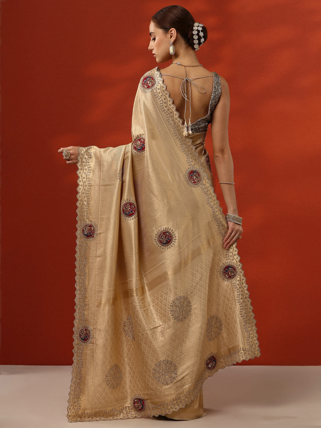  Gold Woven Design Banarasi Silk Blend Saree With Unstitched Blouse Piece 