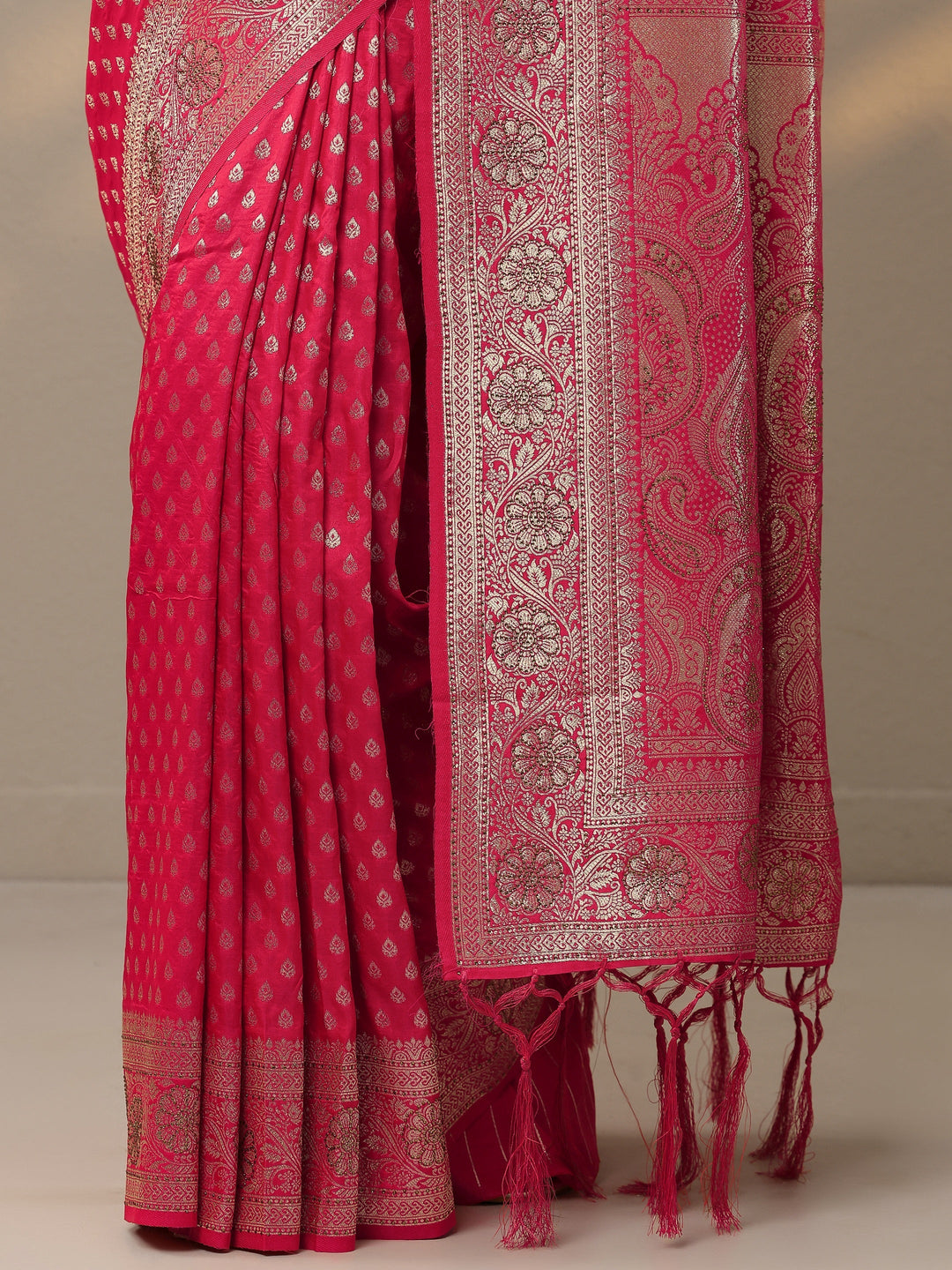 Pink Woven Design Banarasi Silk Blend Saree With Unstitched Blouse Piece 