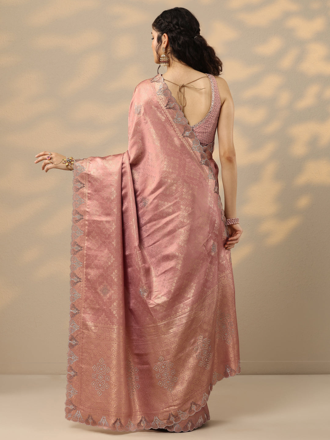  Pink Woven Design Banarasi Silk Blend Saree With Unstitched Blouse Piece 