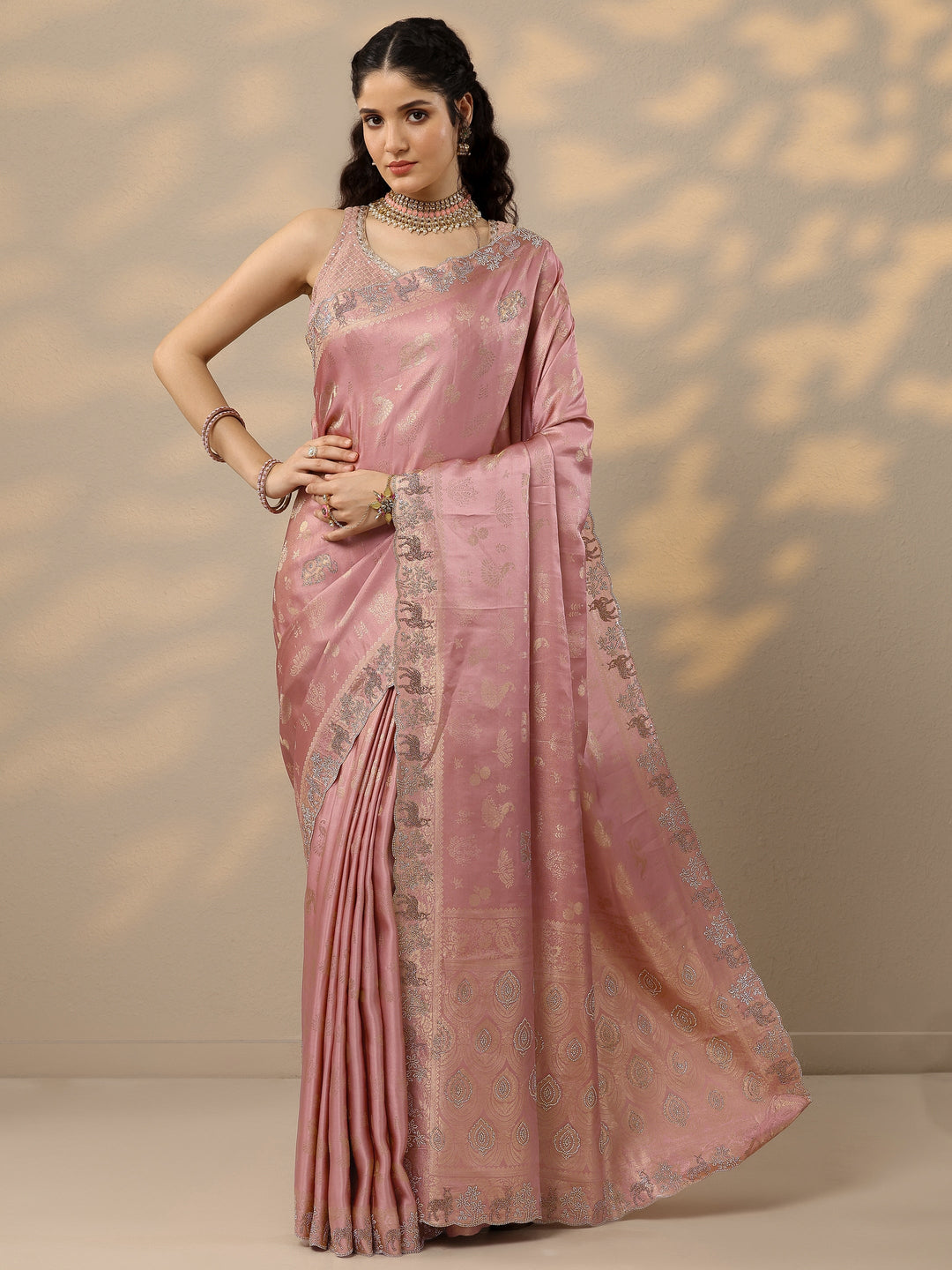  Pink Woven Design Banarasi Silk Blend Saree With Unstitched Blouse Piece 