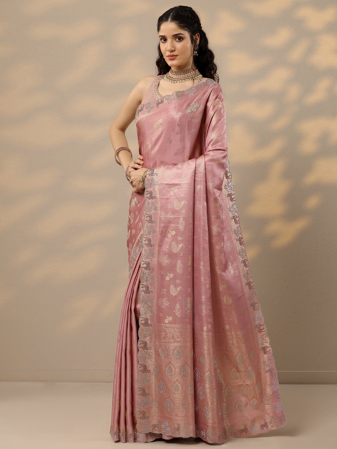  Pink Woven Design Banarasi Silk Blend Saree With Unstitched Blouse Piece 