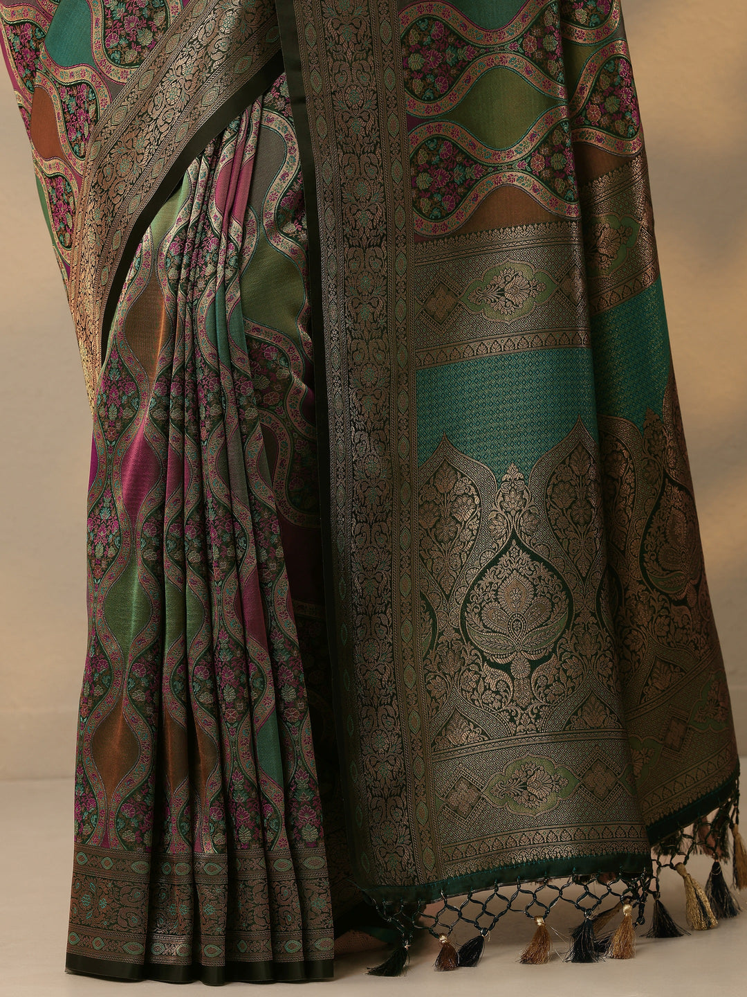  Multi Woven Design Banarasi Silk Blend Saree With Unstitched Blouse Piece 