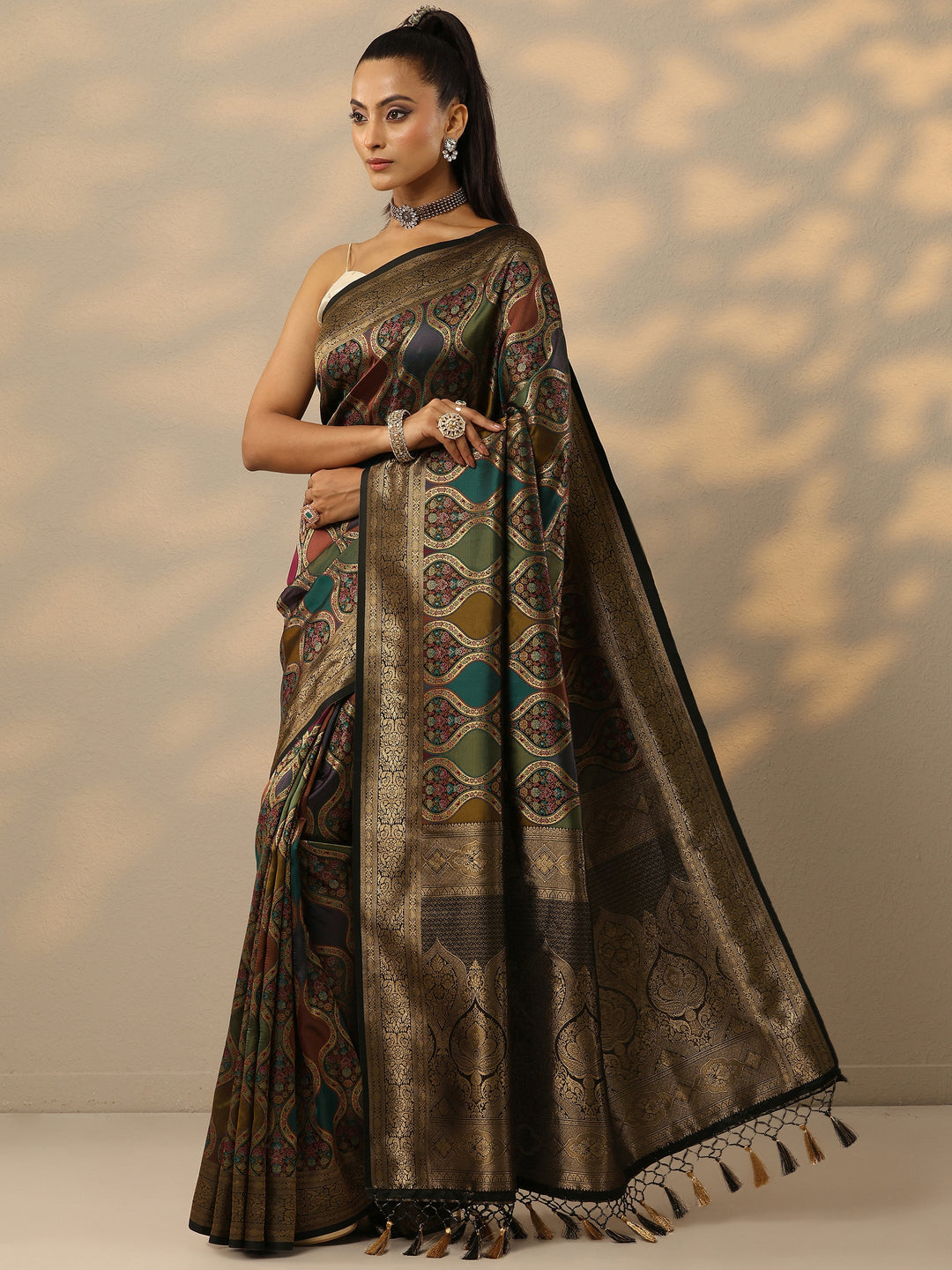  Multi Woven Design Banarasi Silk Blend Saree With Unstitched Blouse Piece 