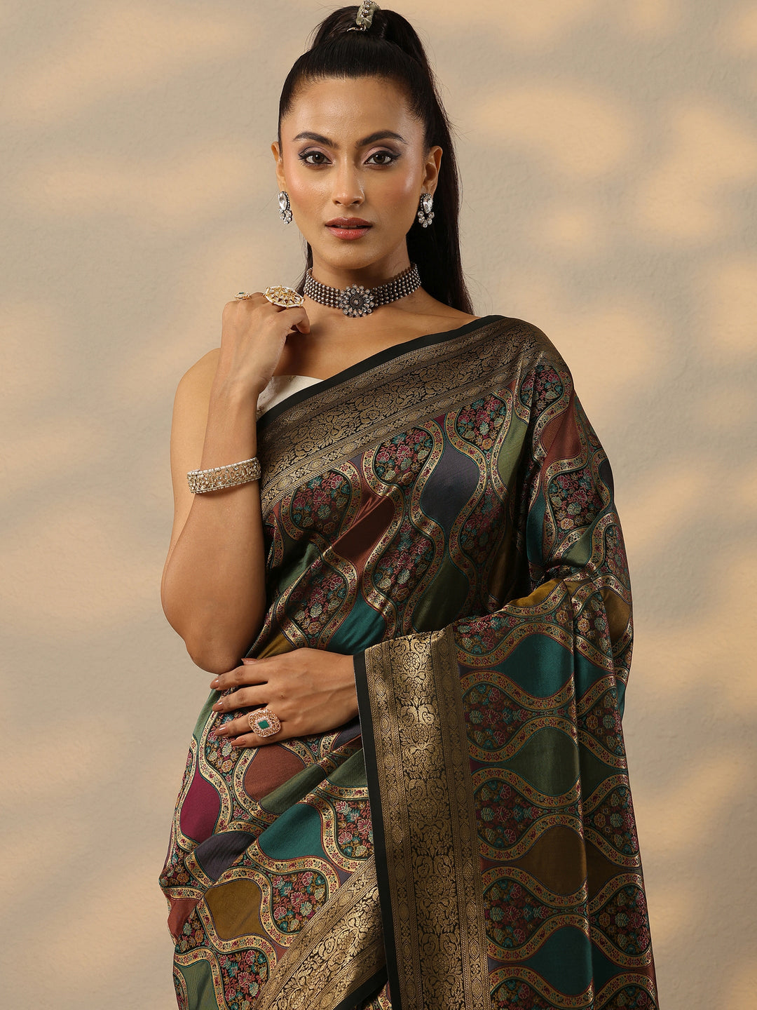  Multi Woven Design Banarasi Silk Blend Saree With Unstitched Blouse Piece 