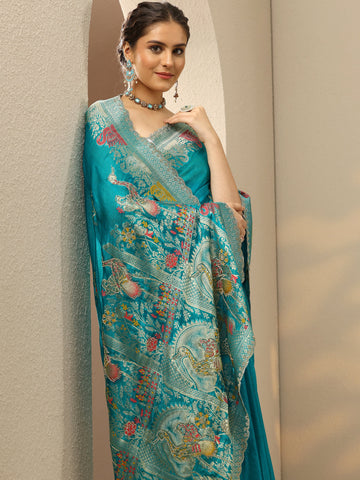 Green Embellished Jamdani Organza Saree With Unstitched Blouse Piece