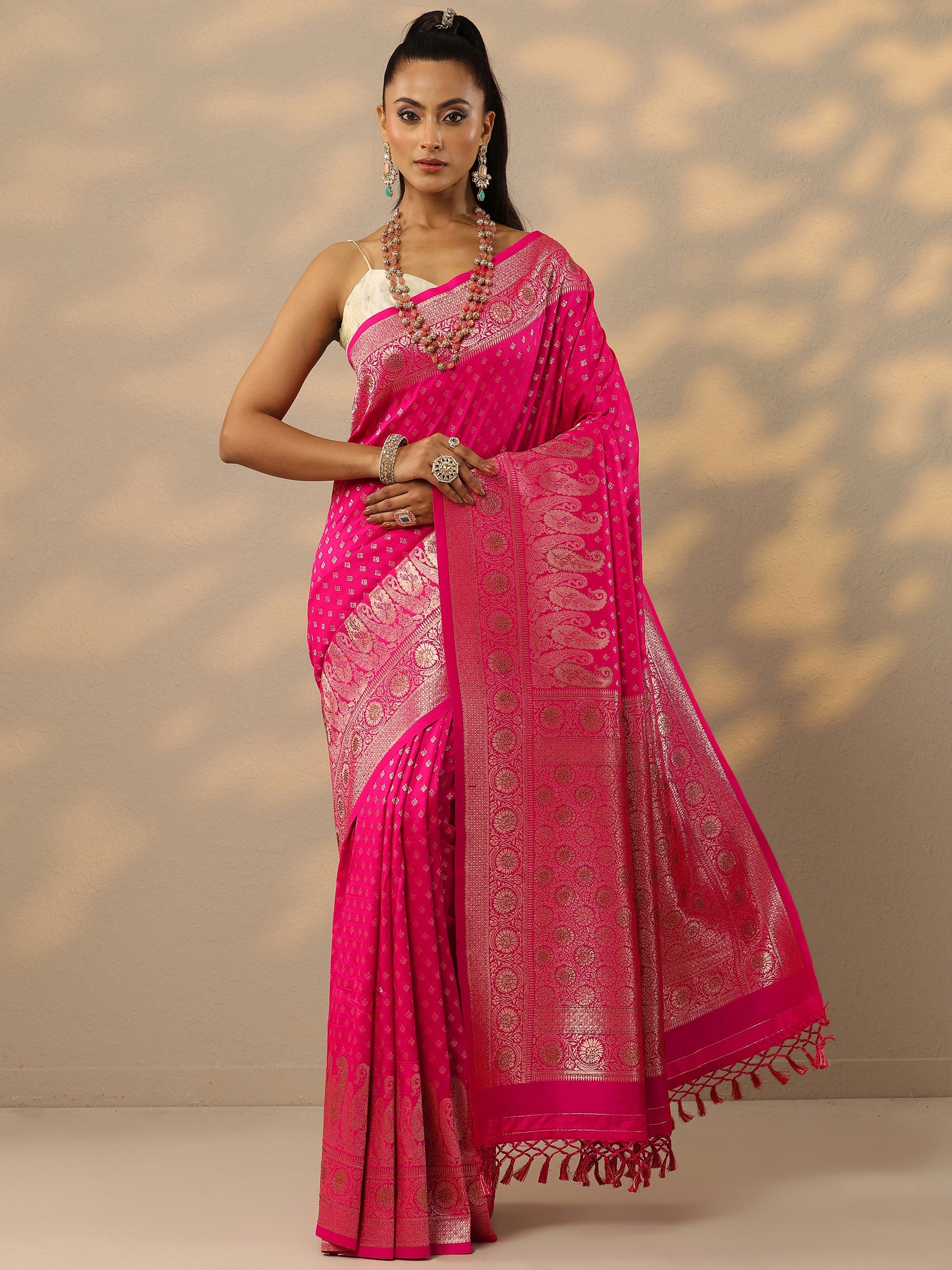 libas Pink Woven Design Banarasi Silk Blend Saree With Unstitched Blouse Piece-picture-50