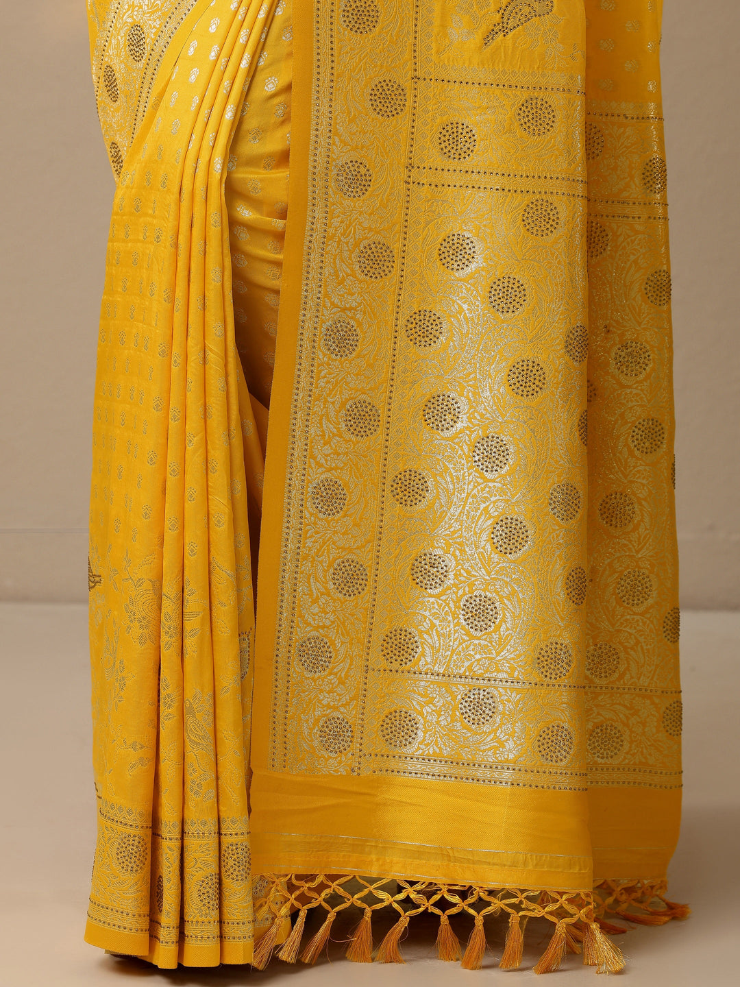  Yellow Woven Design Banarasi Silk Blend Saree With Unstitched Blouse Piece 