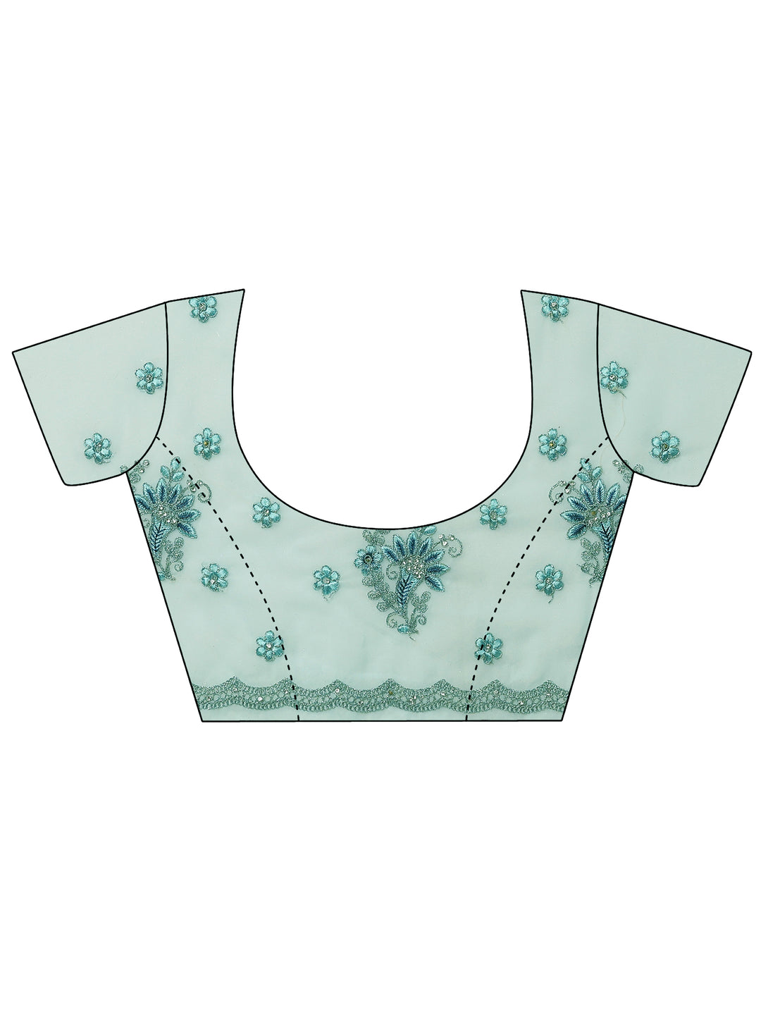  Blue Embroidered Georgette Saree With Unstitched Blouse Piece 