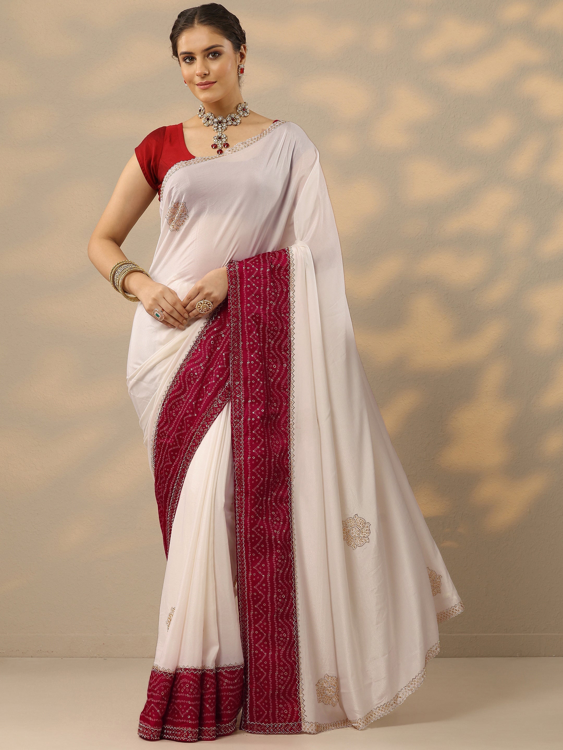 libas White Embellished Crepe Saree With Unstitched Blouse Piece-picture-16