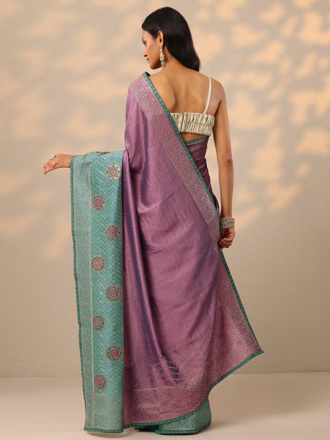  Purple Embellished Silk blend Saree With Unstitched Blouse Piece 