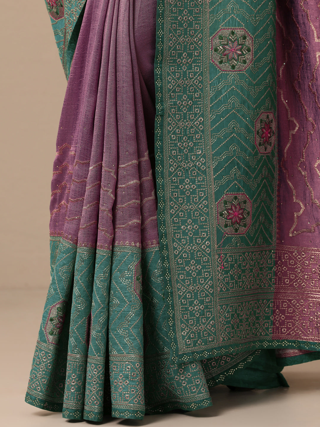  Purple Embellished Silk blend Saree With Unstitched Blouse Piece 