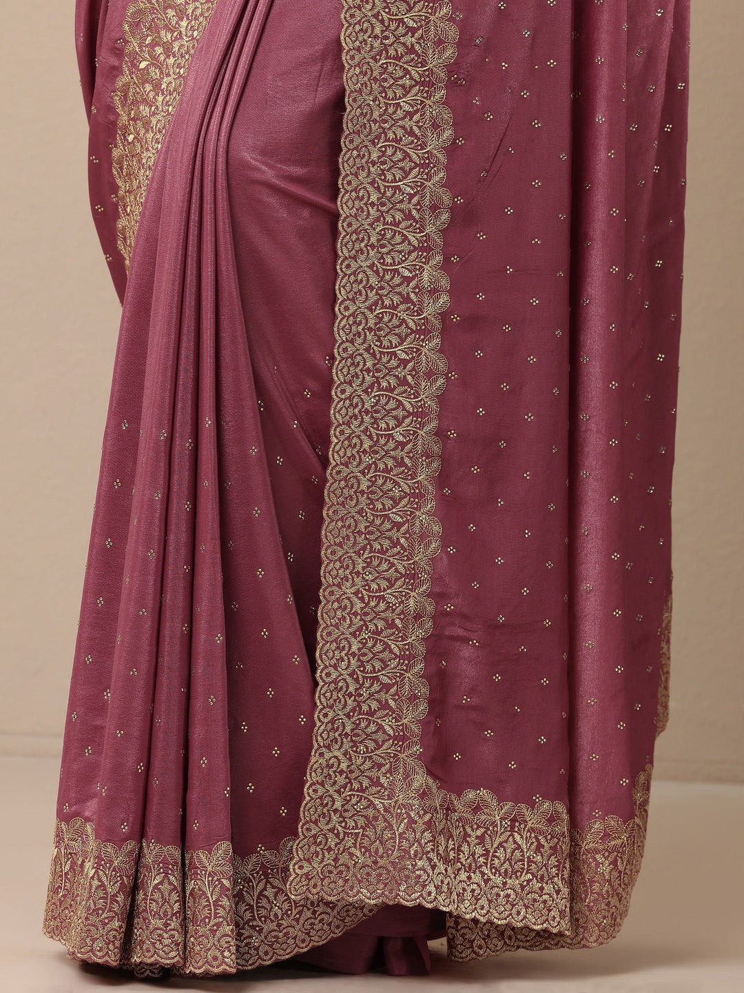  Mauve Embellished Crepe Sarees With Unstitched Blouse Piece 