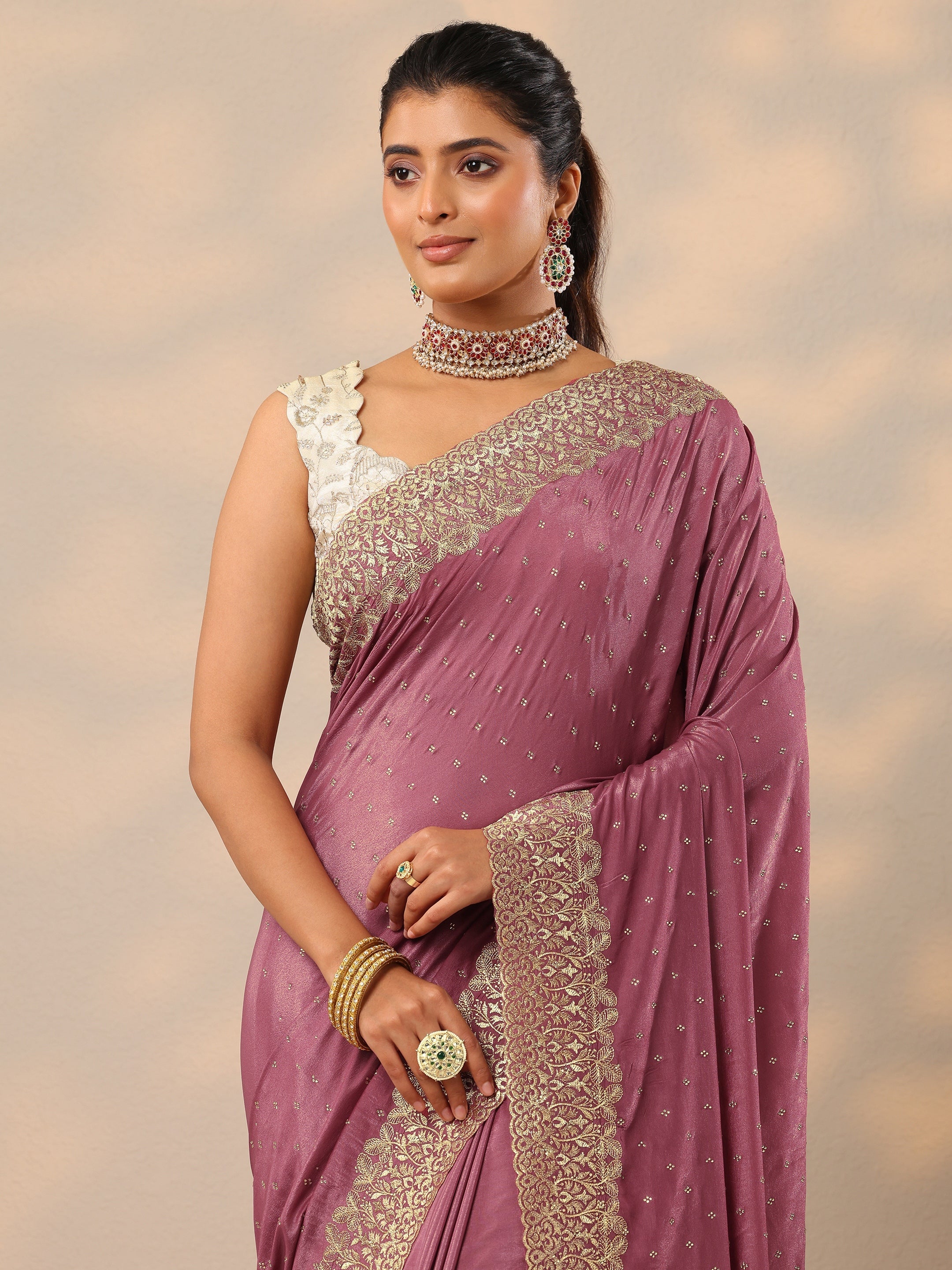 libas Mauve Embellished Crepe Sarees With Unstitched Blouse Piece-picture-56