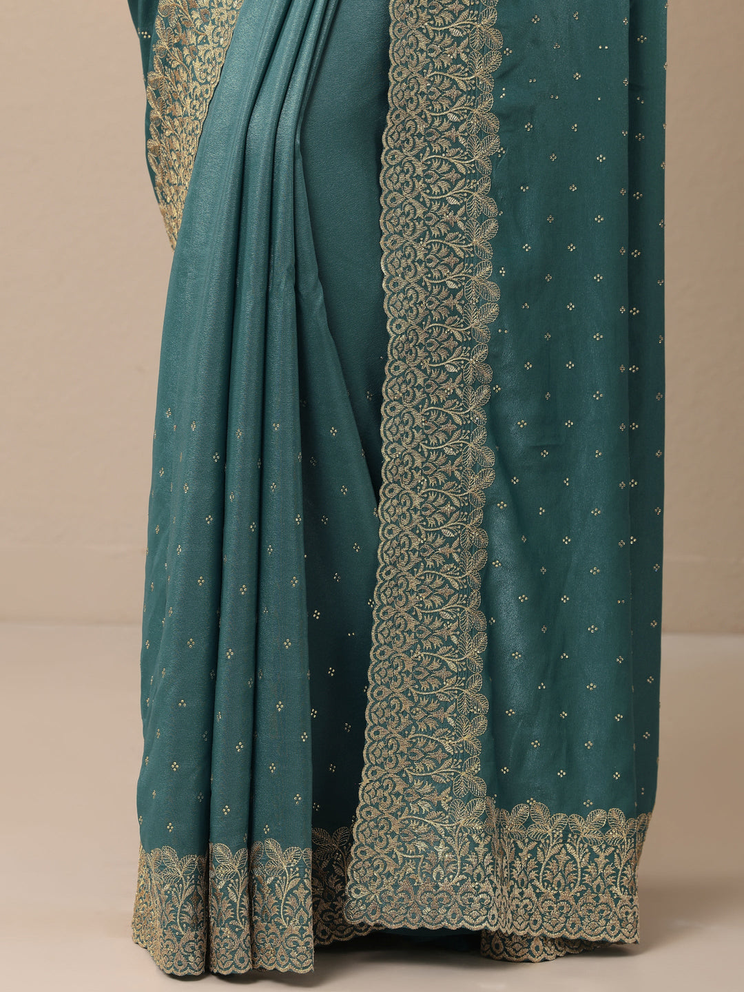  Blue Embellished Crepe Sarees With Unstitched Blouse Piece 