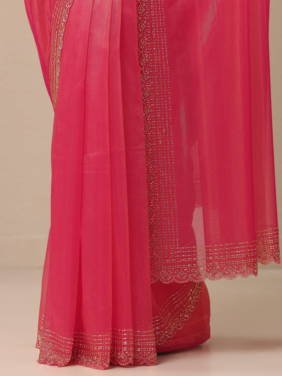  Pink Embellished Nylon Sarees With Unstitched Blouse Piece 