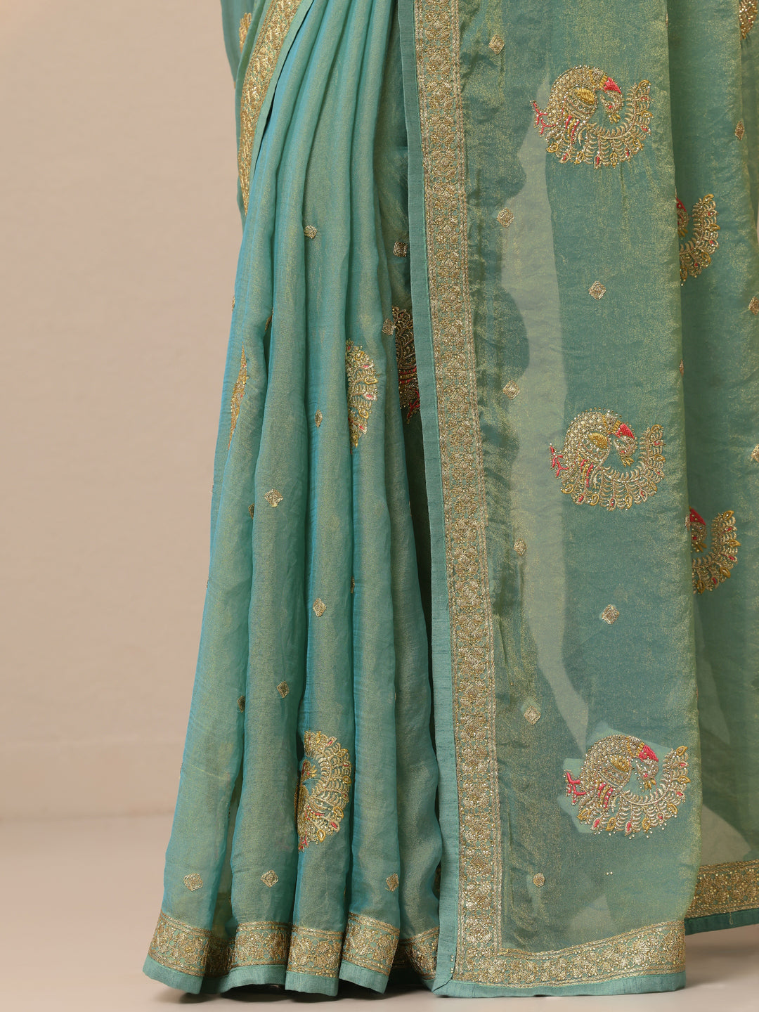  Blue Embroidered Organza Sarees With Unstitched Blouse Piece 