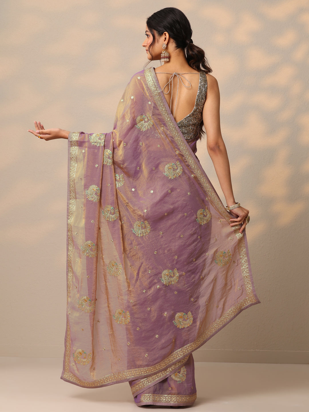  Lavender Embroidered Organza Saree With Unstitched Blouse Picece 