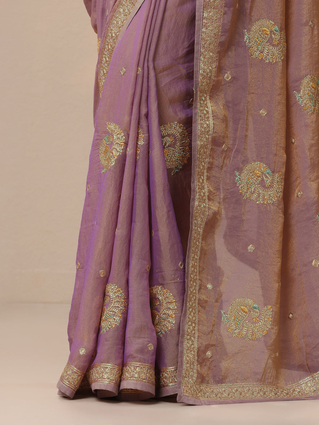  Lavender Embroidered Organza Saree With Unstitched Blouse Picece 