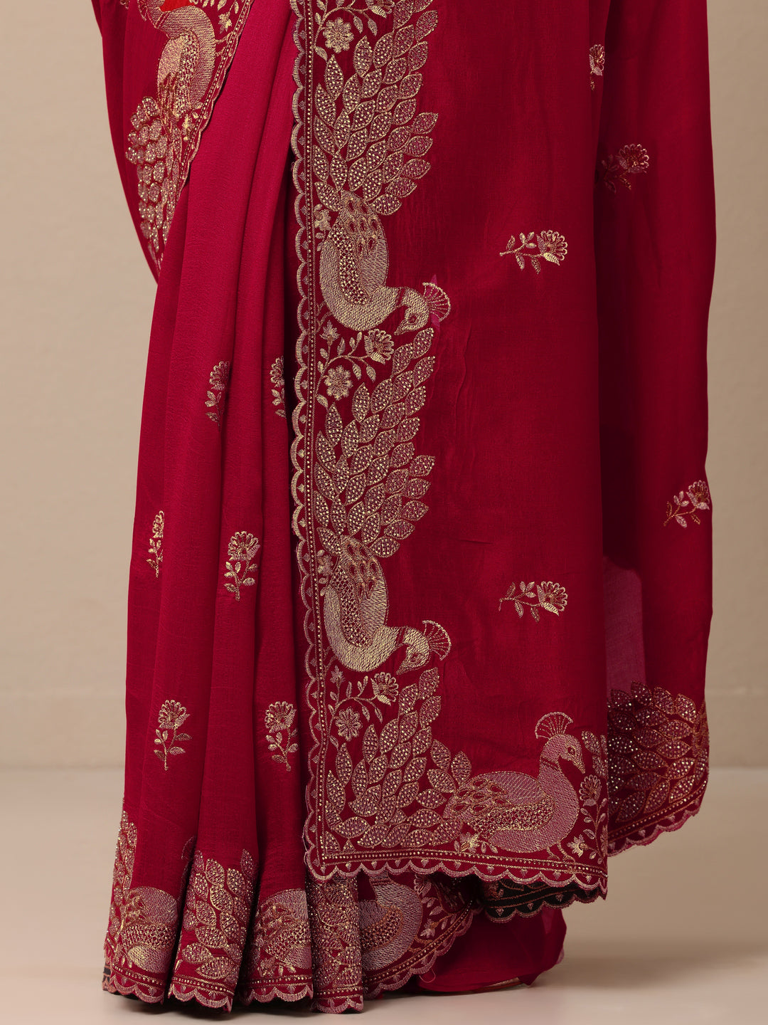  Red Embroidered Silk Blend Sarees With Unstitched Blouse Piece 