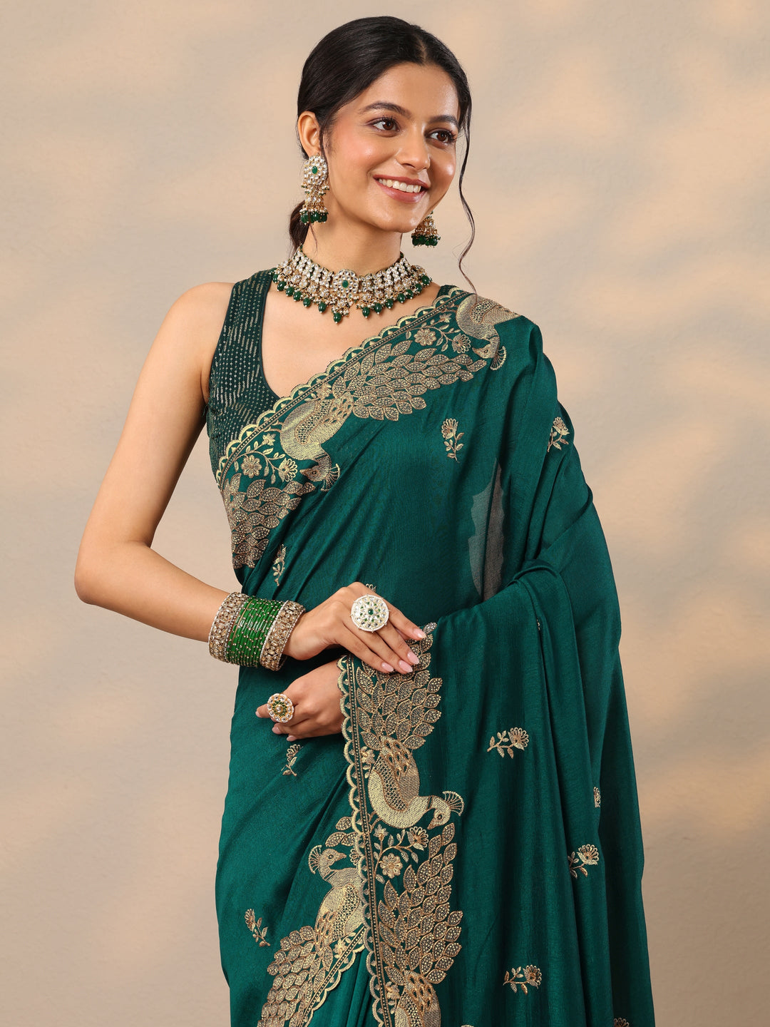  Teal  Embroidered Silk Blend Sarees With Unstitched Blouse Piece 
