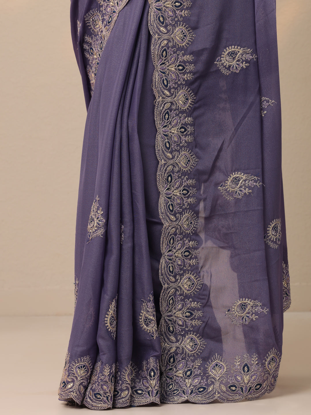  Purple Embroidered Silk Blend Sarees With Unstitched Blouse Piece 