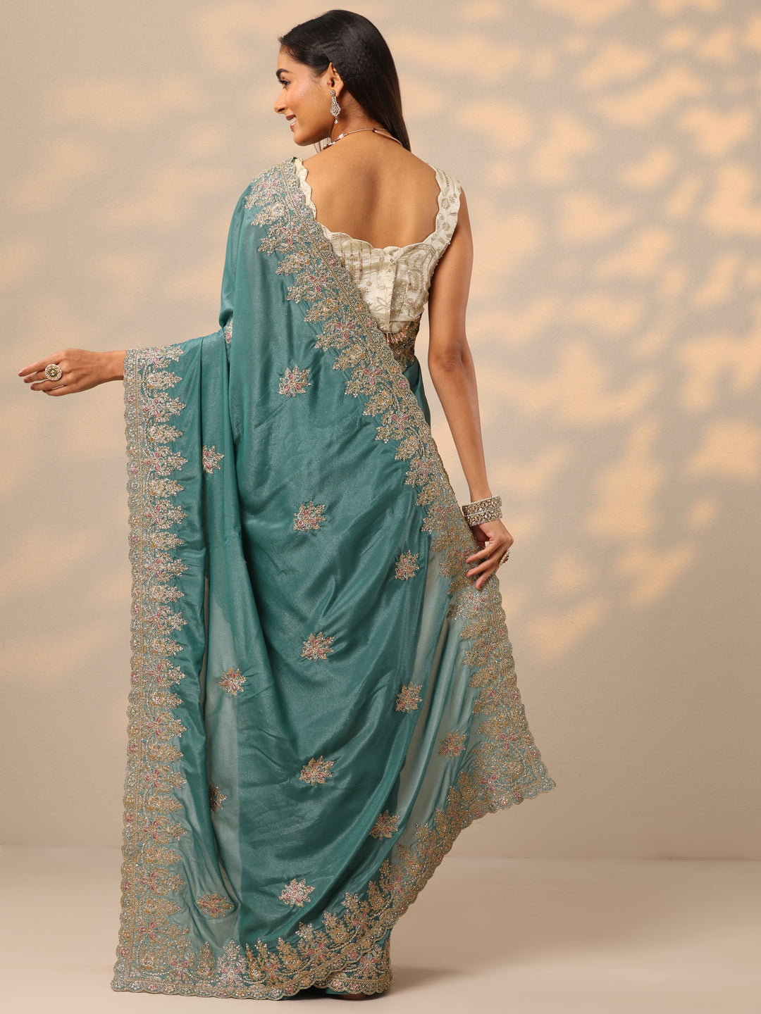  Blue Embroidered Silk Blend Saree With Unstitched Blouse Piece 