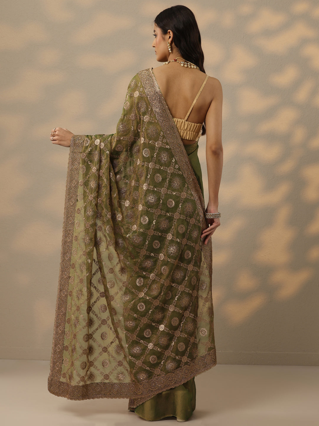  Green Embroidered Banarasi Silk Blend Saree With Unstitched Blouse Piece 