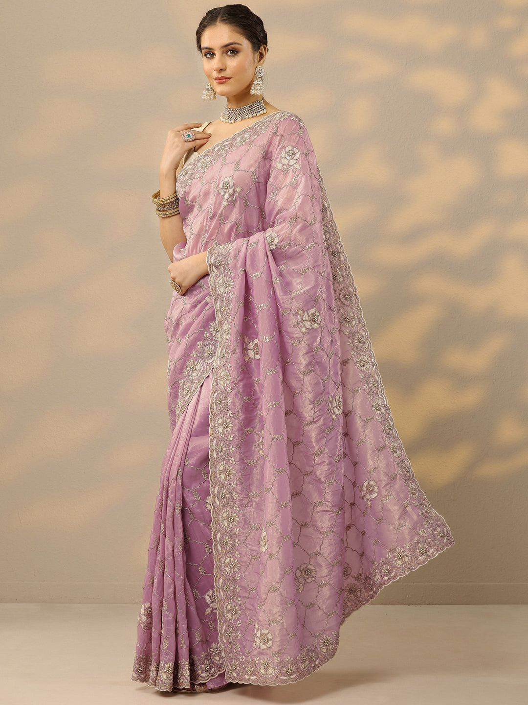  Pink Embroidered Organza Saree With Unstitched Blouse Piece 
