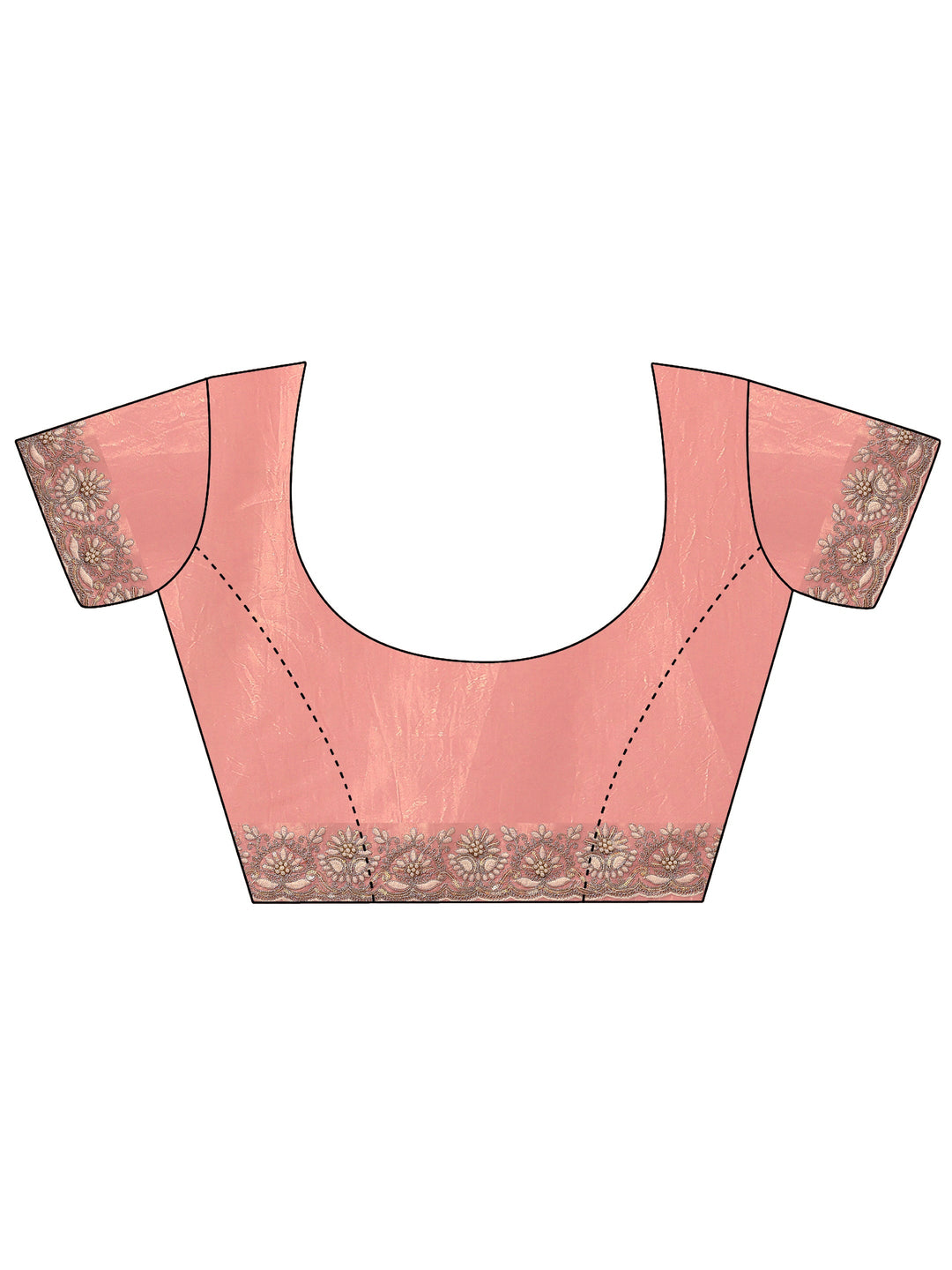  Peach Embroidered Organza Saree With Unstitched Blouse Piece 