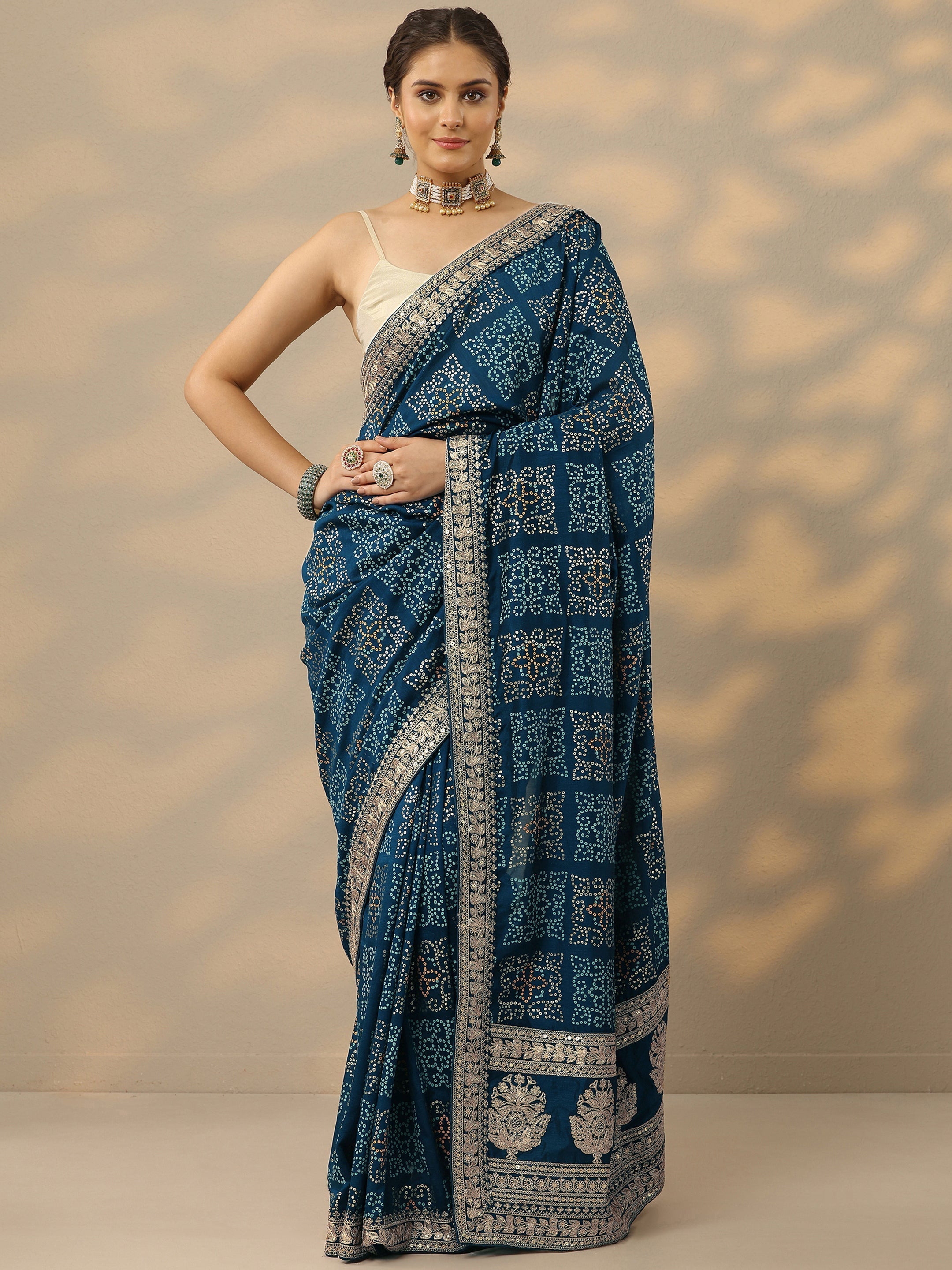 libas Blue Bandhani Printed Silk Blend Saree With Unstitched Blouse Piece-picture-27