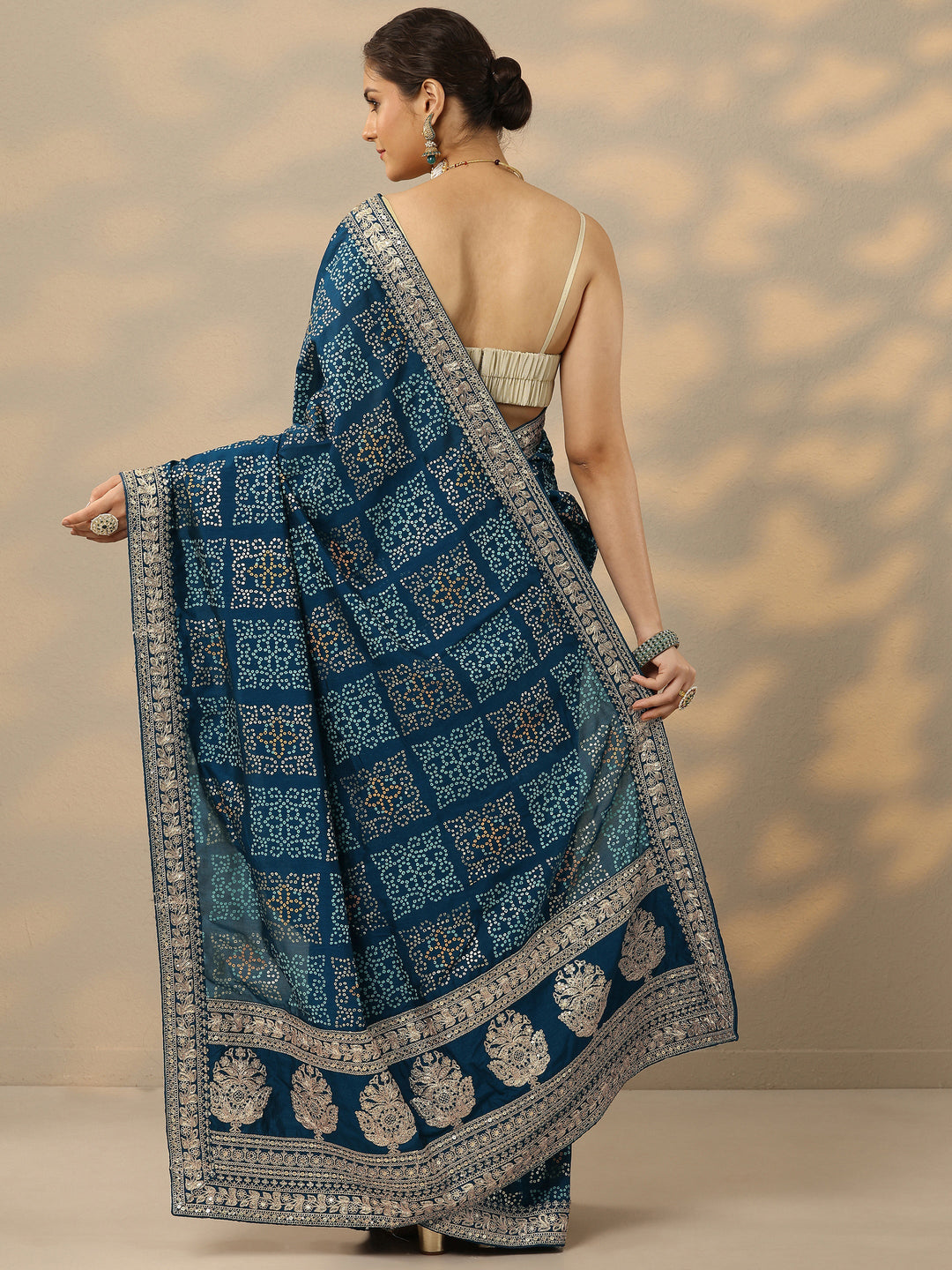  Blue Bandhani  Printed Silk Blend Saree With Unstitched Blouse Piece 