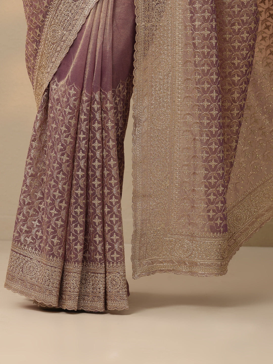  Mauve Embroidered Banarasi Nylon Saree With Unstitched Blouse Piece 