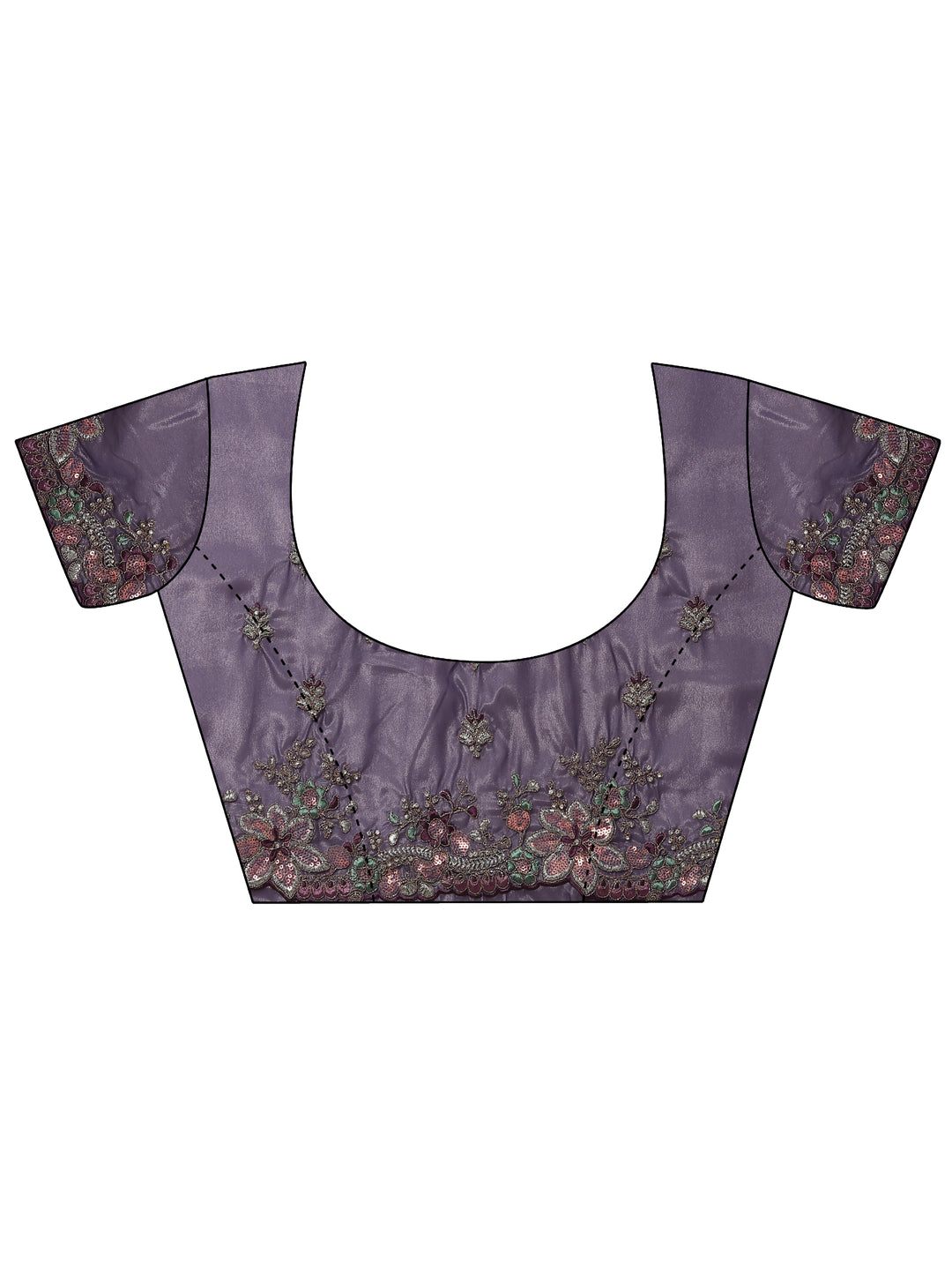  Lavender Embroidered Crepe Saree With Unstitched Blouse Piece 