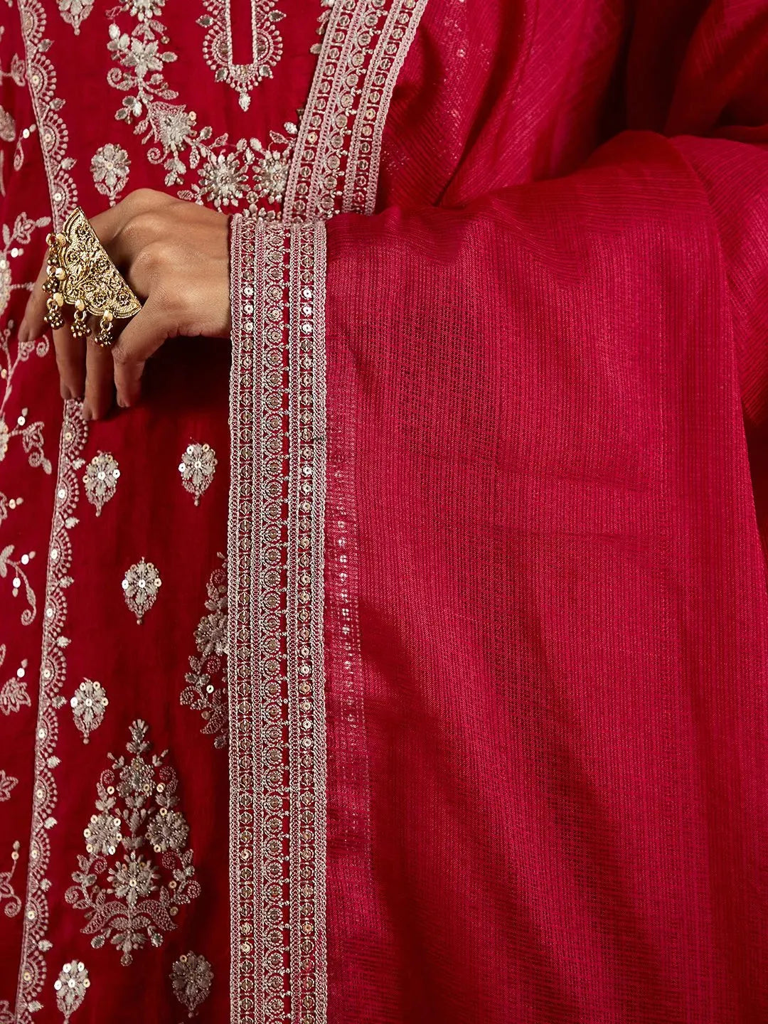  Libas Art Pink Embroidered Silk Straight Suit With Dupatta 