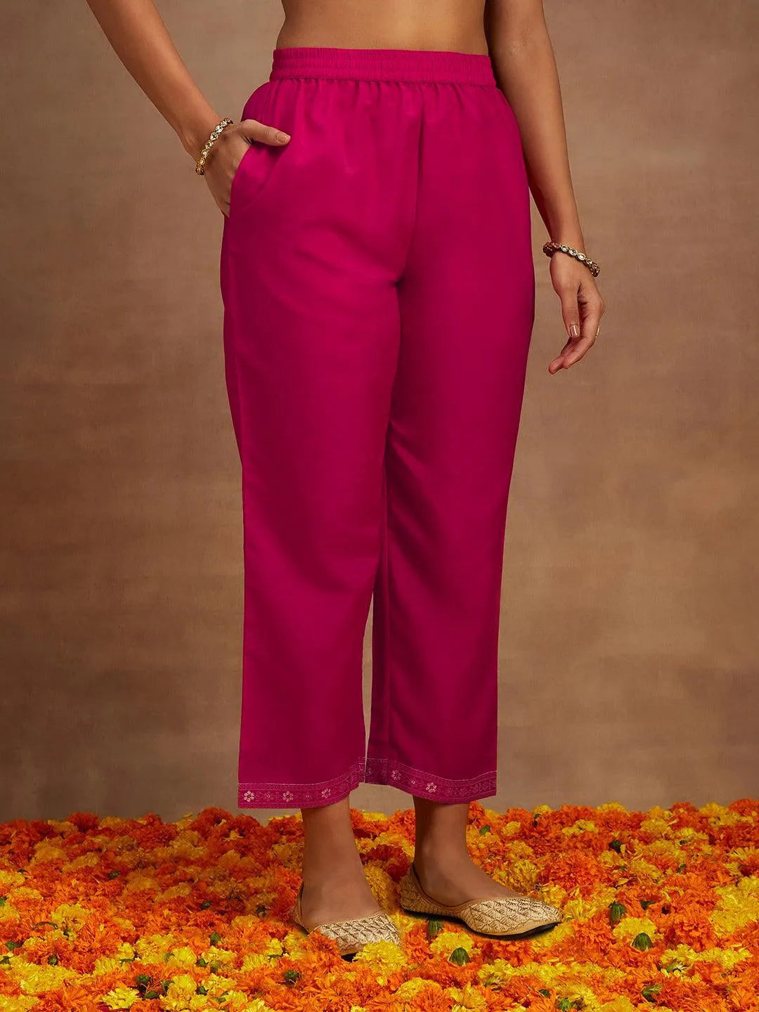 Pink Printed Silk Blend Straight Suit With Dupatta 