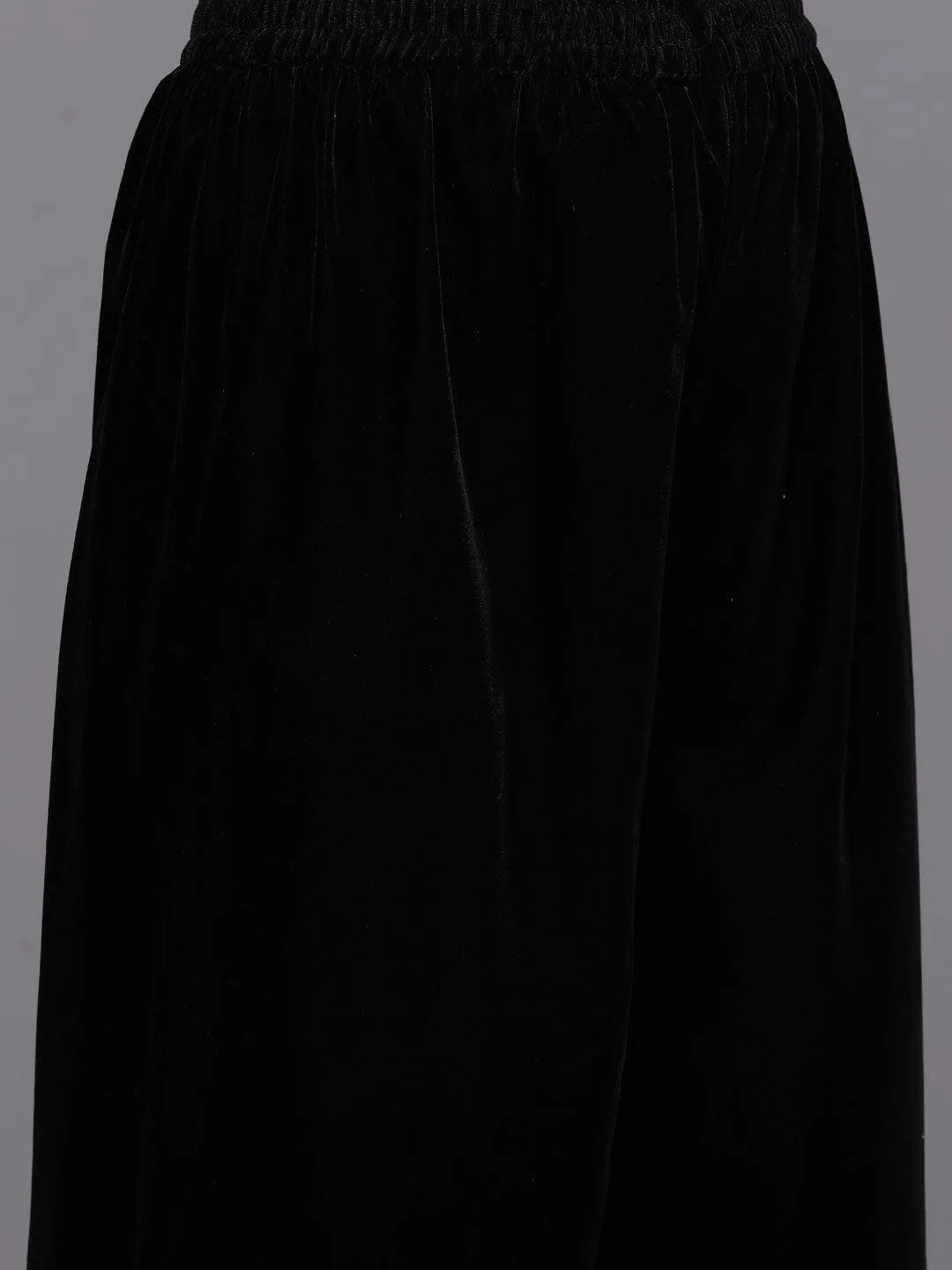 Black Yoke Design Velvet Straight Kurta With Palazzos & Dupatta - Libas 