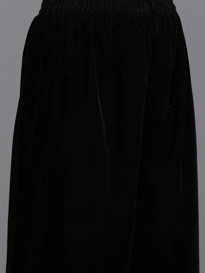 Black Yoke Design Velvet Straight Kurta With Palazzos & Dupatta - Libas