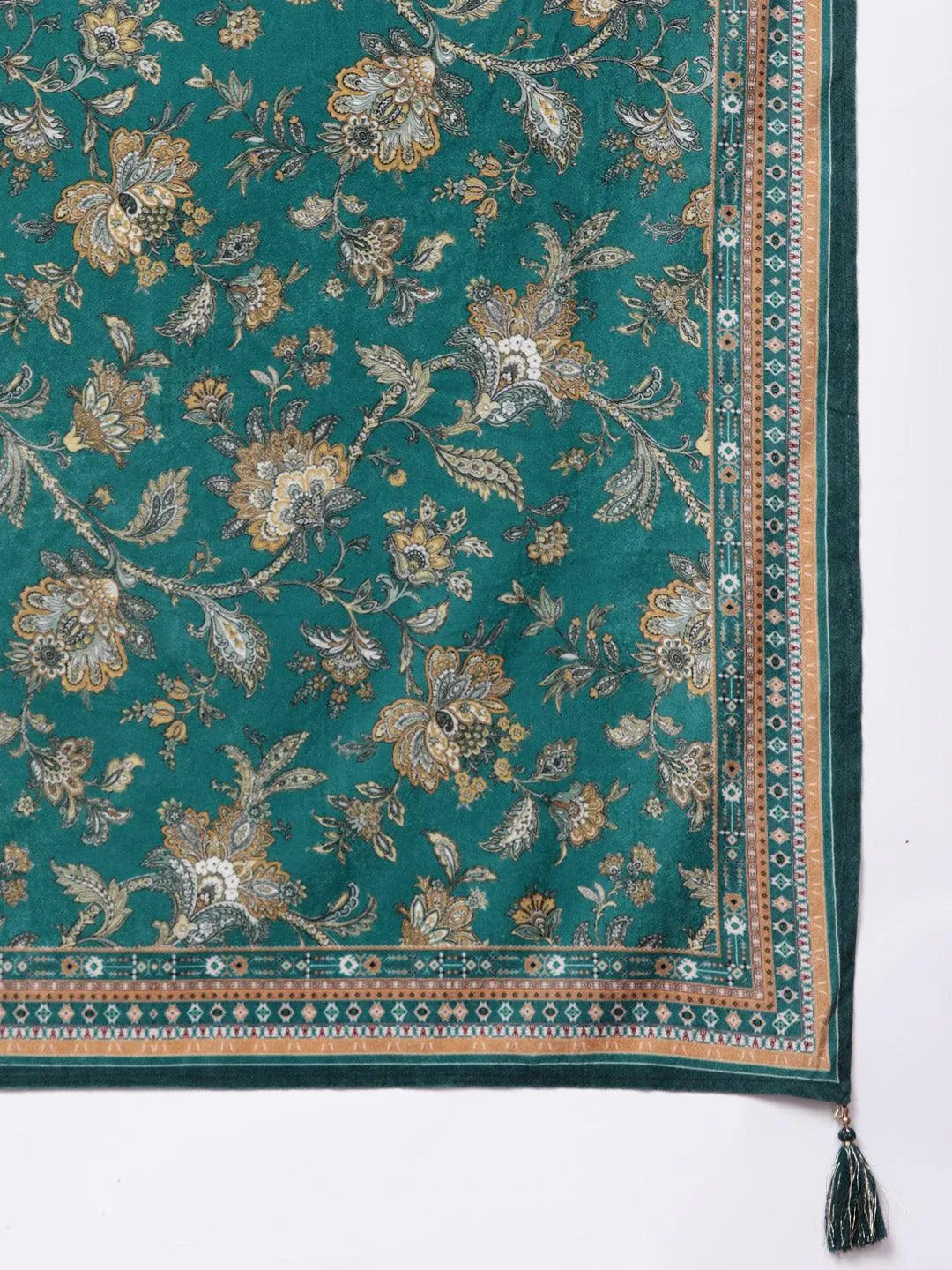Green Yoke Design Velvet Straight Suit With Dupatta - Libas 