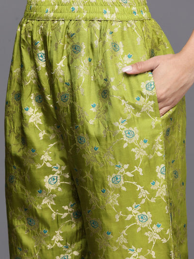 Rama Green Yoke Design Velvet Straight Kurta With Trousers & Dupatta - Libas
