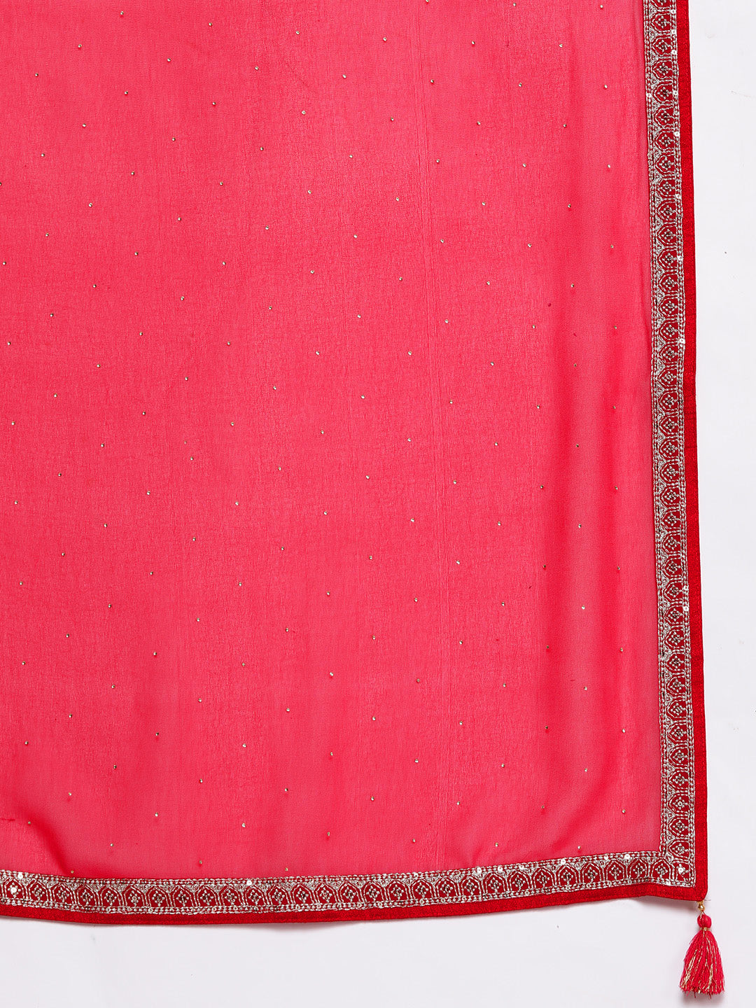  Hot Pink Embroidered Georgette A-Line Kurta With Palazzos & Dupatta 