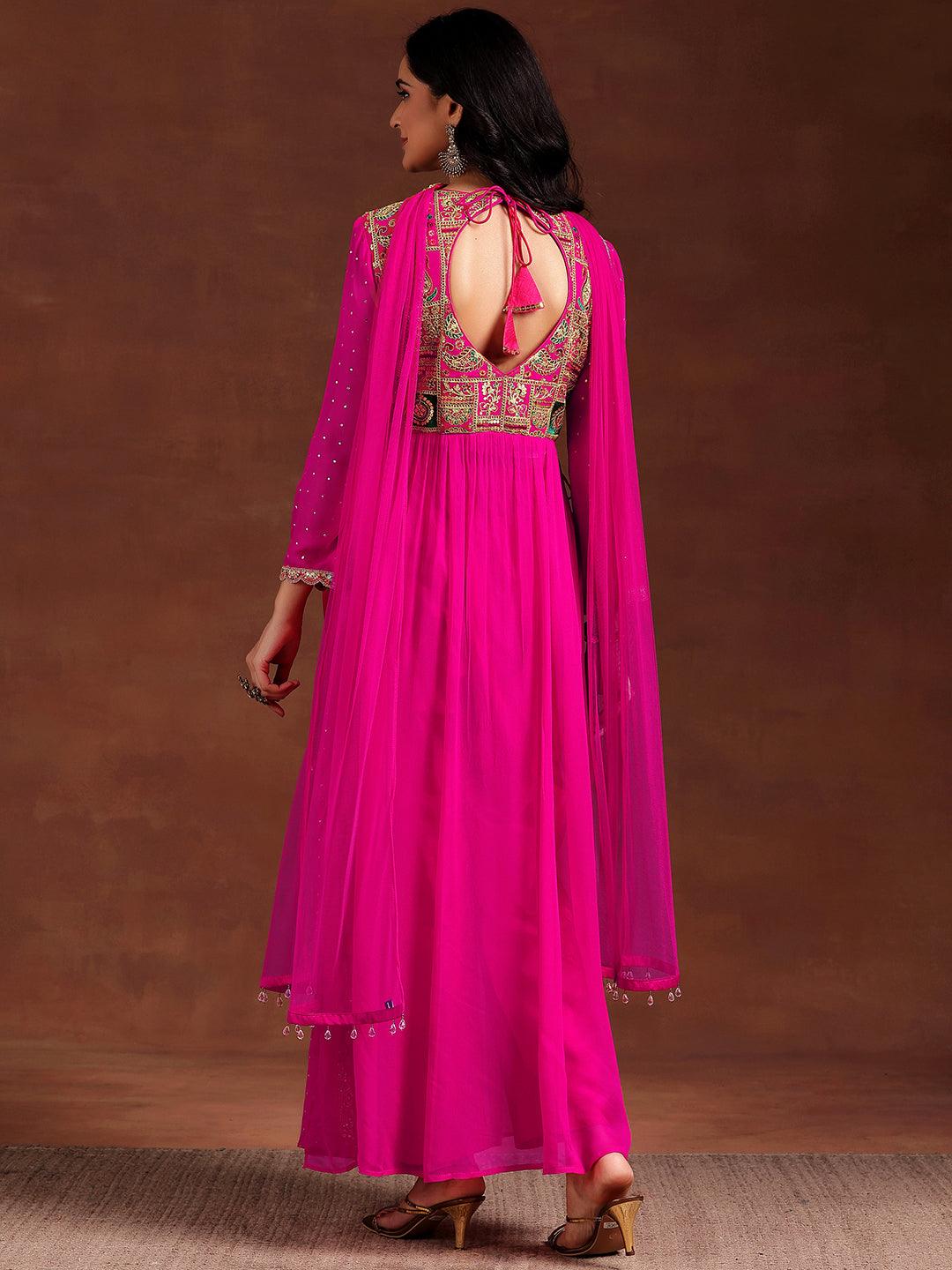 Libas Art Pink Yoke Design Georgette Anarkali Suit With Dupatta
